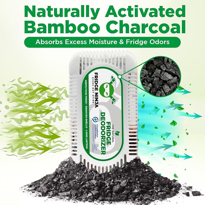 Fridge Ninja Fridge Deodorizer (4 Pack) - More Effective Than Baking Soda - Natural and Unscented Activated Charcoal