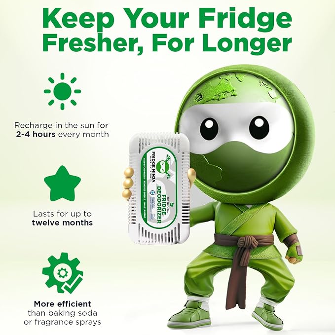 Fridge Ninja Fridge Deodorizer (4 Pack) - More Effective Than Baking Soda - Natural and Unscented Activated Charcoal
