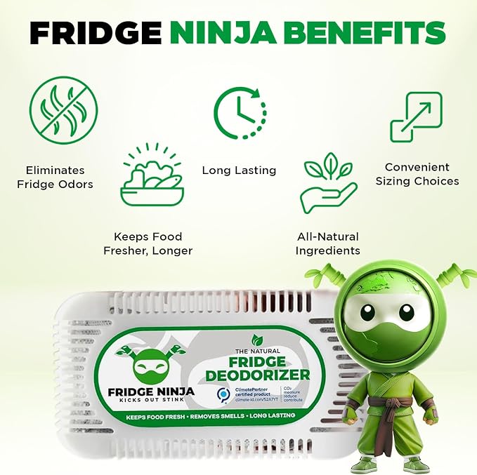 Fridge Ninja Fridge Deodorizer (4 Pack) - More Effective Than Baking Soda - Natural and Unscented Activated Charcoal