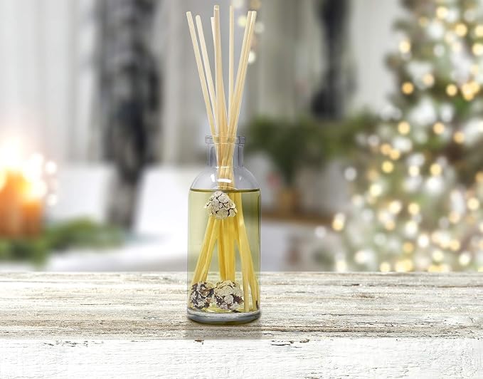 Frosted Pinecones Holiday Oil Reed Diffuser Refill with Free Set of Reed Sticks – Pine, Cinnamon, Clove, Cedar Wood