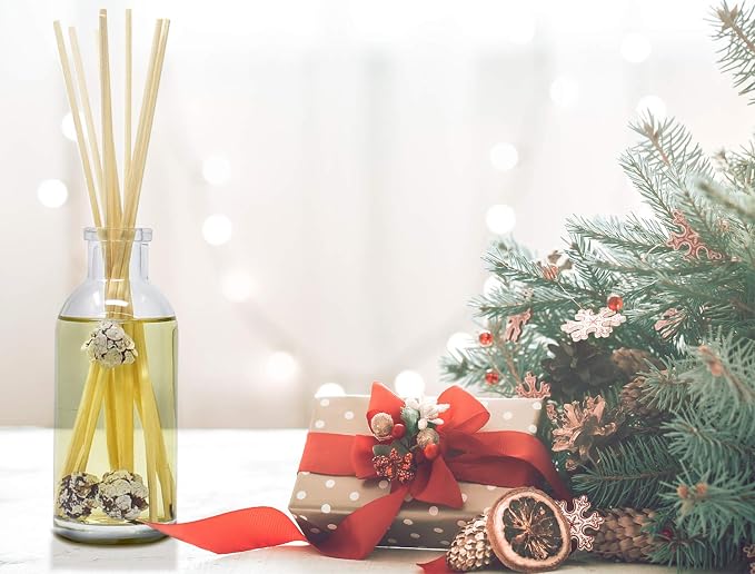 Frosted Pinecones Holiday Oil Reed Diffuser Refill with Free Set of Reed Sticks – Pine, Cinnamon, Clove, Cedar Wood