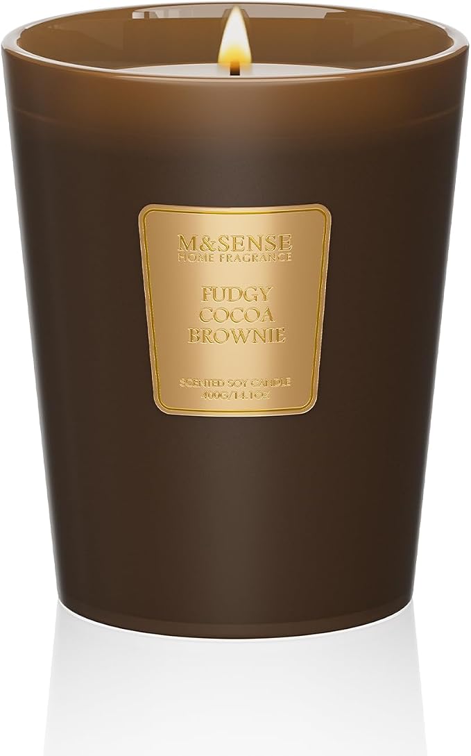 Fudgy Cocoa Brownie Soy Candle, 14.1oz 60H Long Lasting, Aromatherapy Candle for Living Room Cozy New Year Winter