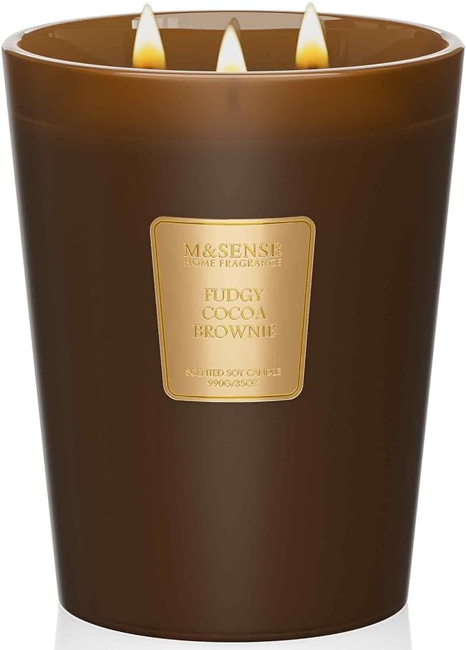 Fudgy Cocoa Brownie Soy Large Candles, 3-Wick 35oz 150H Long Lasting, Aromatherapy Candle for Bedroom Cozy New Year Gifts