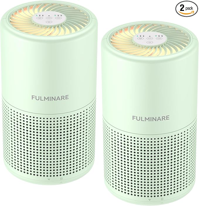 FULMINARE 2 Pack Air Purifiers for Home Bedroom H13 True HEPA Air Purifier, 3 Speeds, Timer, 24dB Quiet Air Cleaner With