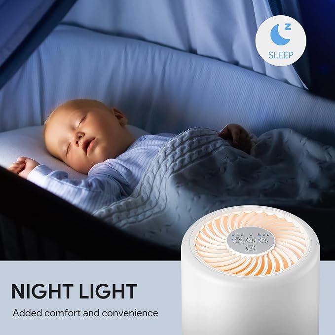 FULMINARE Air Purifiers for Bedroom H13 True HEPA Air Filter Quiet Air Cleaner With Night Light Portable Small Air Purifier