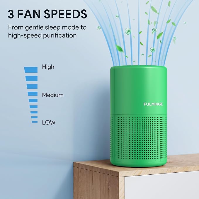 FULMINARE Air Purifiers for Home Bedroom H13 HEPA Air Purifier, 3 Speeds, Timer, 24dB, Small Mini Air Purifier with Night