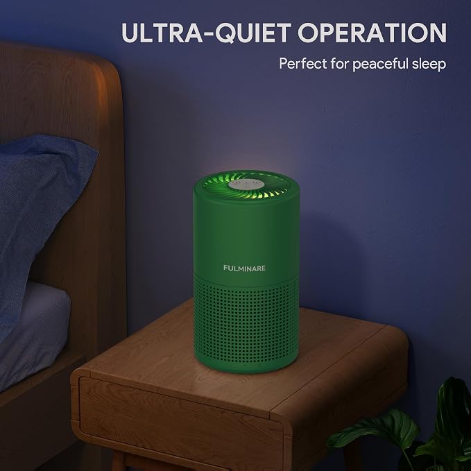 FULMINARE Air Purifiers for Home Bedroom H13 HEPA Air Purifier, 3 Speeds, Timer, 24dB, Small Mini Air Purifier with Night