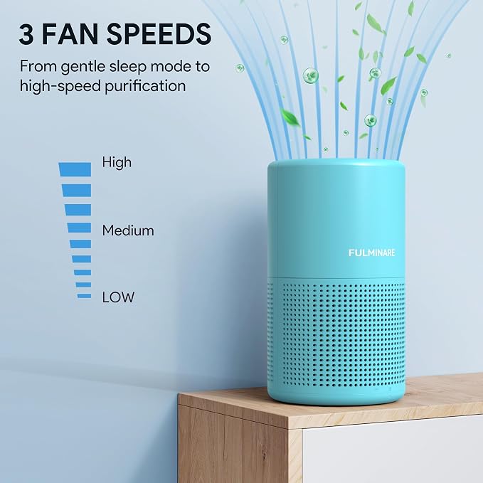 FULMINARE Air Purifiers for Home Bedroom H13 HEPA Air Purifier, 3 Speeds, Timer, 24dB, Small Mini Air Purifier with Night