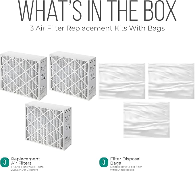 Furnace Filters FC100A1037 - HVAC 20x25x4 Air Filter Replacement Merv 11 with Easy Disposal Bag (3 Pack) 3 Pack Plastic