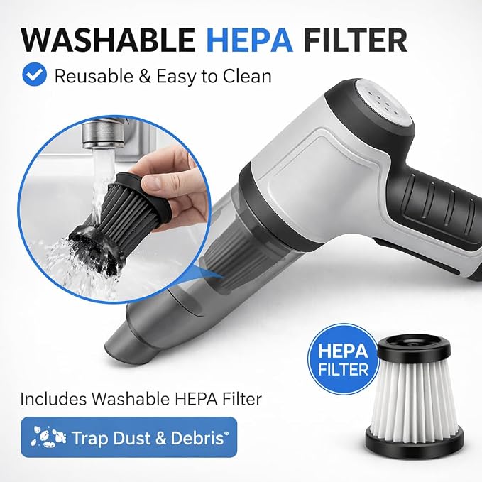 GajetNest Handheld Mini Portable Compact Car Vacuum Cleaner & Blower 3-in-1 with HEPA Filter, Lightweight Design, 25-Minute