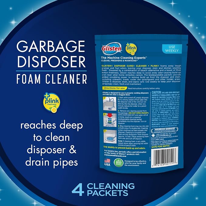 Garbage Disposer Cleaner, Odor Eliminator with Foaming Action, Removes Build-up and Deep Cleans, Lemon Scent, 4.9 Oz(Pack of