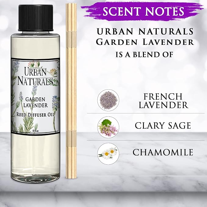 Garden Lavender Scented Oil Reed Diffuser Refill | Includes a Free Set of Reed Sticks! Calming, Herbal Fragrance – 4 oz.
