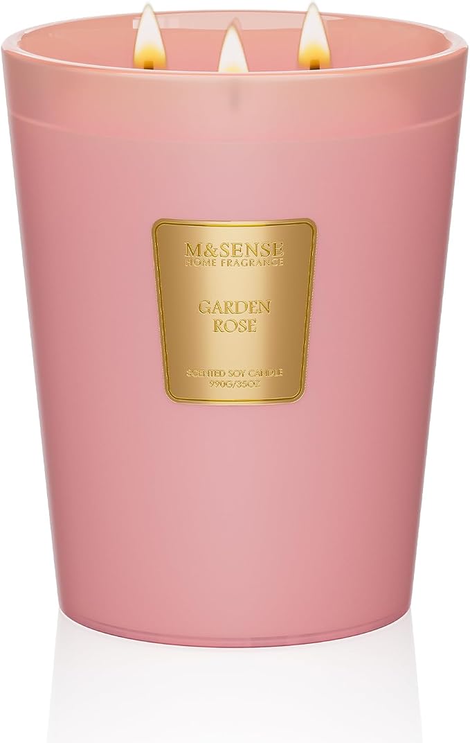 Garden Rose Scented Candle 35oz 150H Burn Time Long Lasting, 3-Wick Natural Aromatherapy Candle, Home Fragrance Housewarming