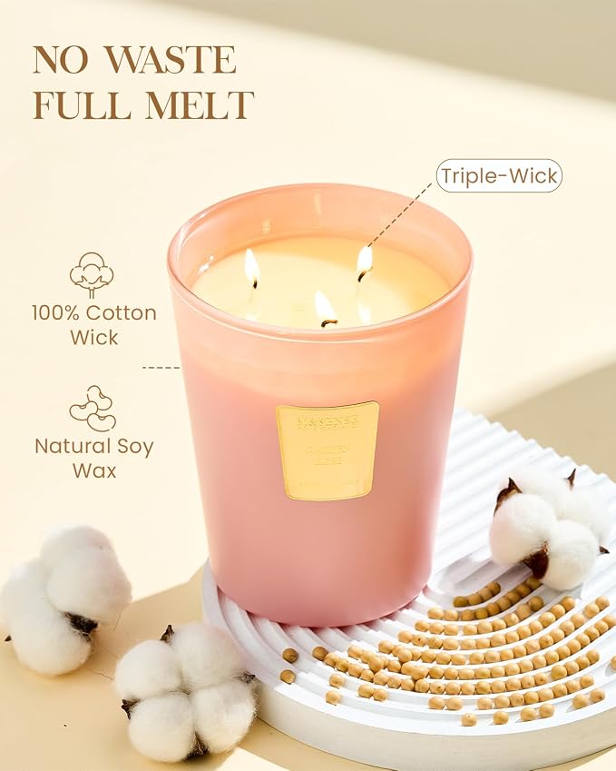 Garden Rose Scented Candle 35oz 150H Burn Time Long Lasting, 3-Wick Natural Aromatherapy Candle, Home Fragrance Housewarming