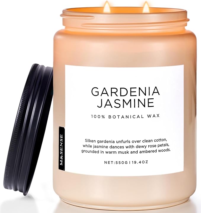 Gardenia Jasmine Scented Candle, 110 Hours Slow Burning Clean made from natural materials 19.4oz 2 Wicks Aromatherapy