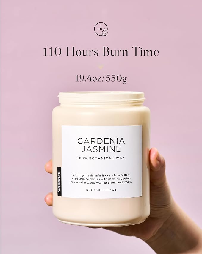 Gardenia Jasmine Scented Candle, 110 Hours Slow Burning Clean made from natural materials 19.4oz 2 Wicks Aromatherapy
