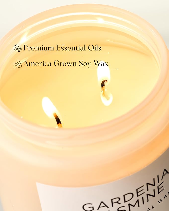 Gardenia Jasmine Scented Candle, 110 Hours Slow Burning Clean made from natural materials 19.4oz 2 Wicks Aromatherapy