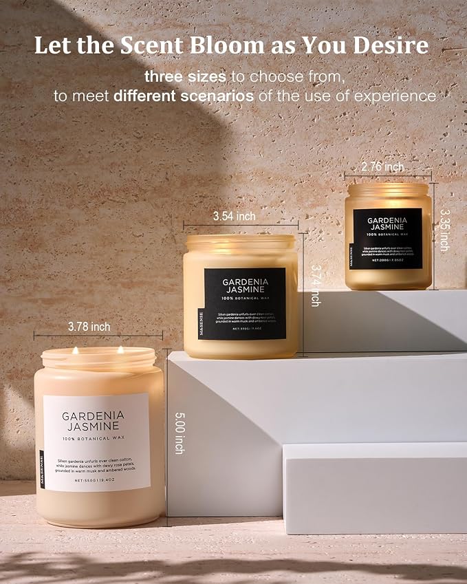 Gardenia Jasmine Scented Candle, 110 Hours Slow Burning Clean made from natural materials 19.4oz 2 Wicks Aromatherapy