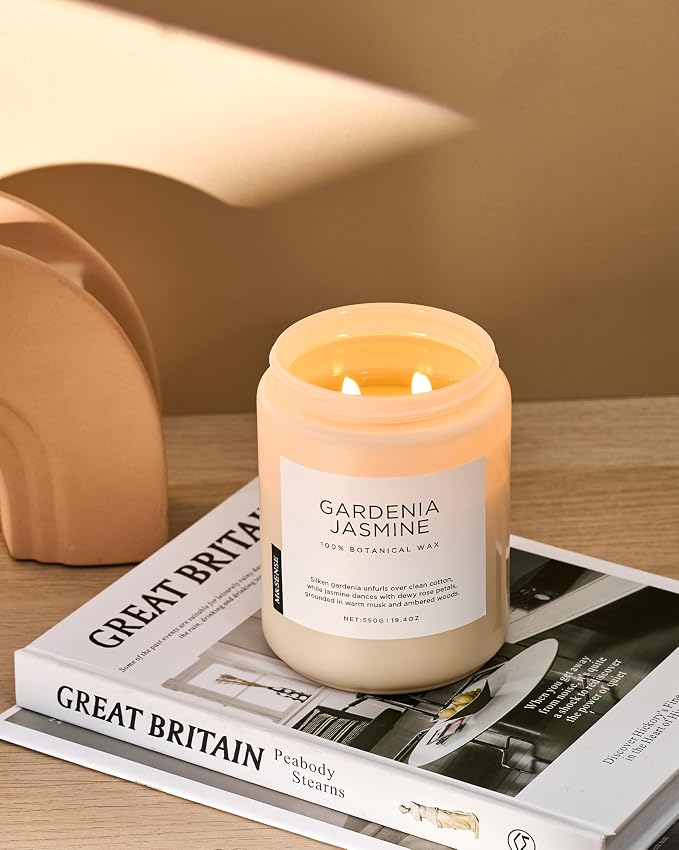 Gardenia Jasmine Scented Candle, 110 Hours Slow Burning Clean made from natural materials 19.4oz 2 Wicks Aromatherapy