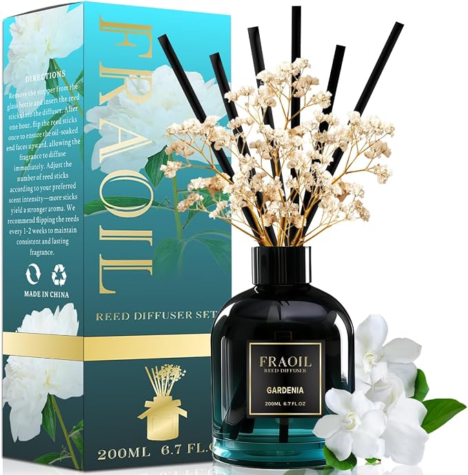 Gardenia Reed Diffuser, Reed Diffuser Set 6.7 fl oz (200 ml) with 6 Reed Sticks, product image