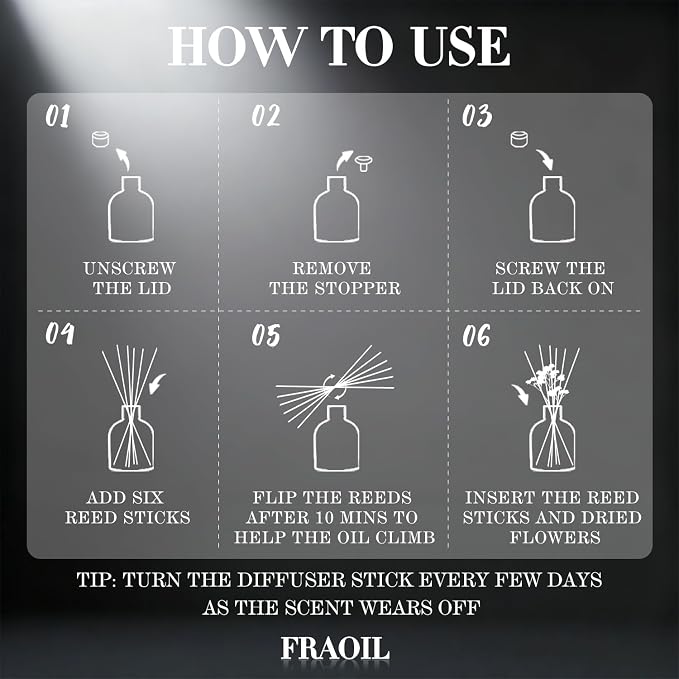 Gardenia Reed Diffuser, Reed Diffuser Set 6.7 fl oz (200 ml) with 6 Reed Sticks, alternate product view 8