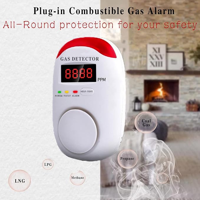 Gas Alarm, Propane detectors for Home, Gas Alarm Detector for Home, Plug-in & Wall-Mounted LED Sound/Light Alarm, alternate