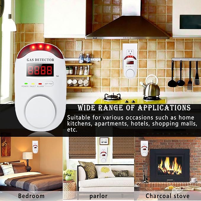Gas Alarm, Propane detectors for Home, Gas Alarm Detector for Home, Plug-in & Wall-Mounted LED Sound/Light Alarm, alternate