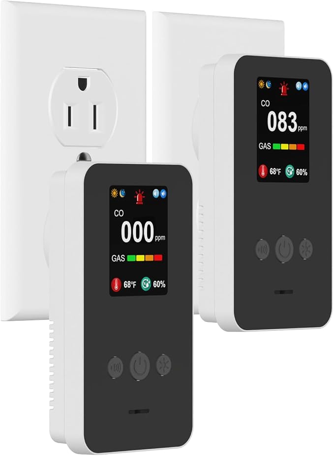 Gas & Carbon Monoxide Detector Plug in, 4-in-1 Combination CO Detector and Natural Gas, LPG, Methane, Propane Alarm for Home