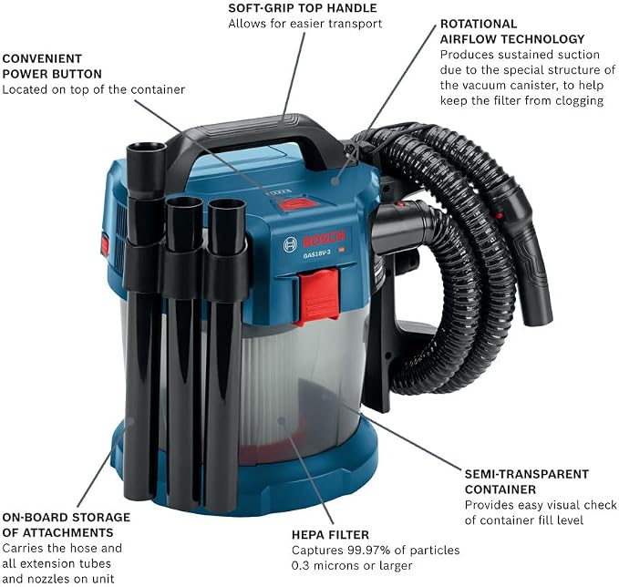 GAS18V-3N 18V Cordless Wet Dry Vacuum, 2.6 Gallon Portable & Dust Extractor with HEPA Filter (Bare Tool), alternate