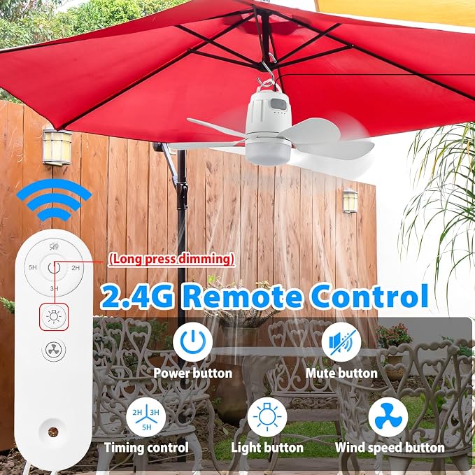 Gazebo Fan Outdoor Hanging with Light, Patio Plug in Ceiling Fan with 16.5ft Cord, Remote & Hook, Portable for Outside