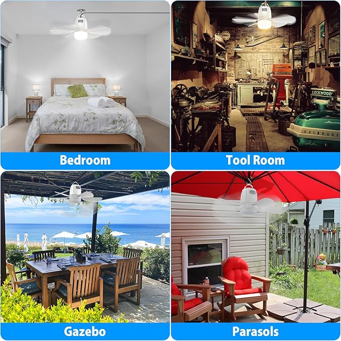 Gazebo Fan Outdoor Hanging with Light, Patio Plug in Ceiling Fan with 16.5ft Cord, Remote & Hook, Portable for Outside