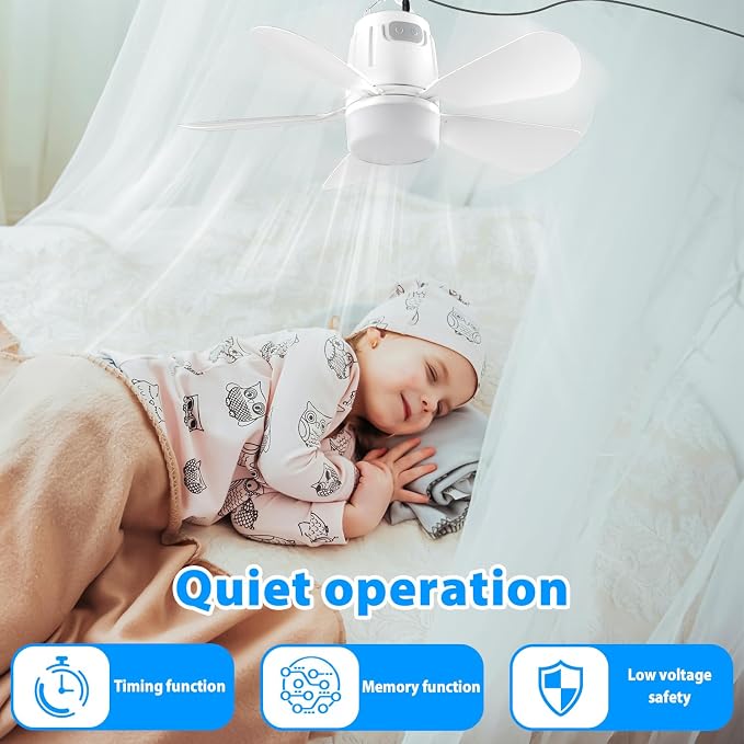 Gazebo Fan Outdoor Hanging with Light, Patio Plug in Ceiling Fan with 16.5ft Cord, Remote & Hook, Portable for Outside
