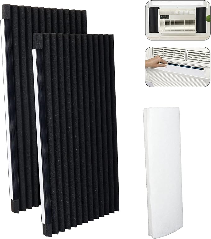 Window Air Conditioner Foam Insulating Panels with Window A/C Filter, 17" H x 9" W x 7/8" T, Pack of 2 Window AC Side