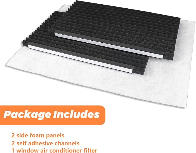 Window Air Conditioner Foam Insulating Panels with Window A/C Filter, 17" H x 9" W x 7/8" T, Pack of 2 Window AC Side