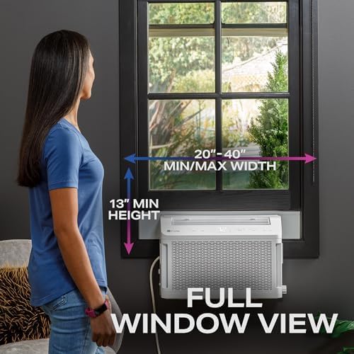 GE ClearView Window Air Conditioner Unit, 6,100 BTU, U-Shaped Adjustable Depth, Cooling up to 250 sq ft., Ultra Quiet, SMART