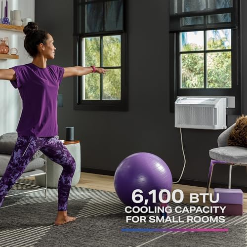 GE ClearView Window Air Conditioner Unit, 6,100 BTU, U-Shaped Adjustable Depth, Cooling up to 250 sq ft., Ultra Quiet, SMART