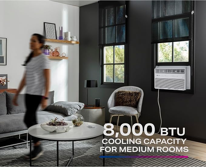 GE Inverter Window Air Conditioner Unit 8,000 BTU with Energy Efficient AC Cooling up to 350 sq ft., Ultra Quiet, SMART Home