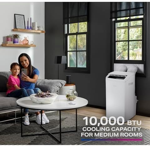 GE PPHV10WWF 10,000 BTU Portable Air Conditioner for Medium Rooms up to 550 sq ft. (9,850 BTU SACC), 3-in-1 with Dehumidify