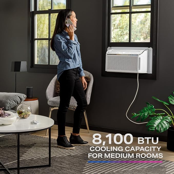 GE Ultra Quiet Window Air Conditioner 8,200 BTU, WiFi Enabled, Ideal for Medium Rooms, Easy Installation with Included Kit