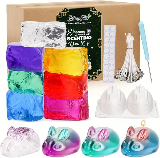 Gel Wax Candle Making Kit with 7 Colors Jelly Wax, Rabbit Mold, Wicks, Wick Stickers, Drill, product image