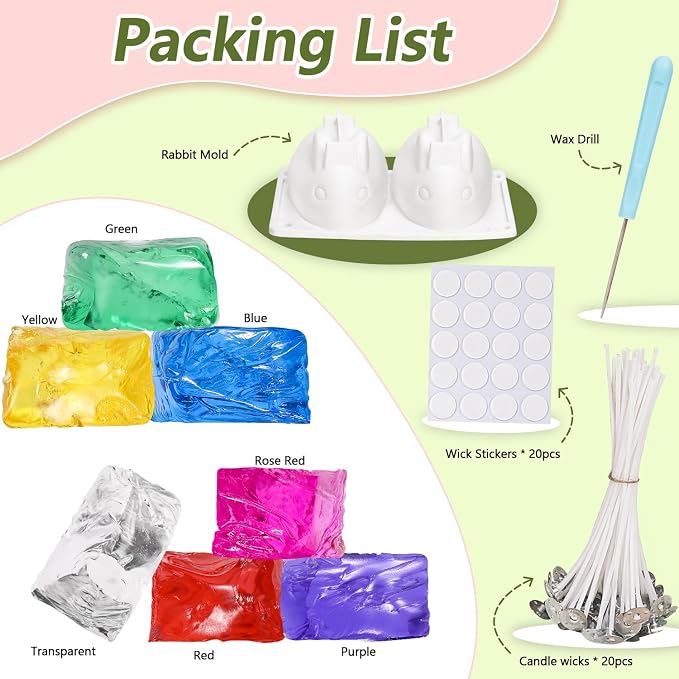 Gel Wax Candle Making Kit with 7 Colors Jelly Wax, Rabbit Mold, Wicks, Wick Stickers, Drill, alternate product view 2