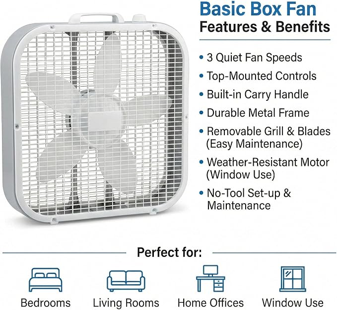 Generic 20-Inch Weather-Resistant Box Fan – 3-Speed High Velocity Air Circulator for Window, alternate product view 3