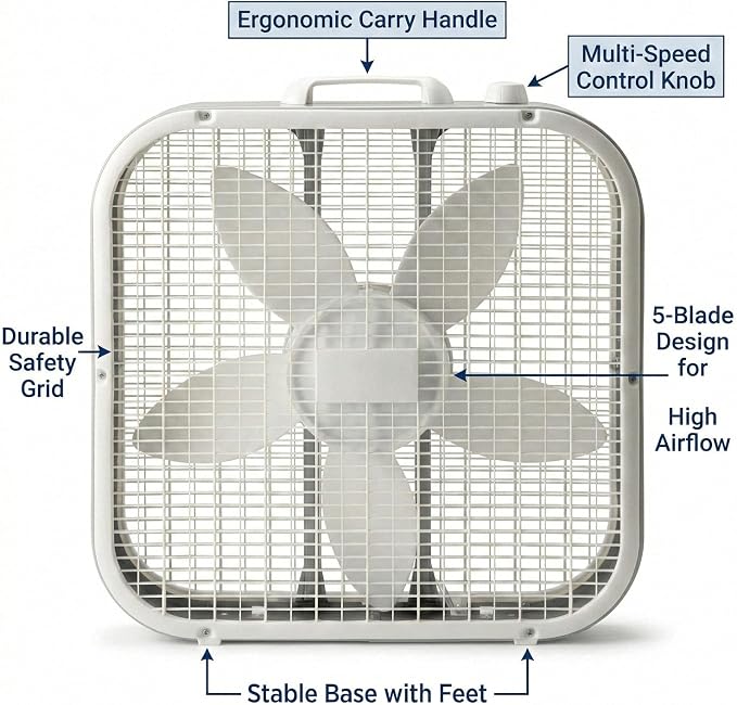 Generic 20-Inch Weather-Resistant Box Fan – 3-Speed High Velocity Air Circulator for Window, alternate product view 4