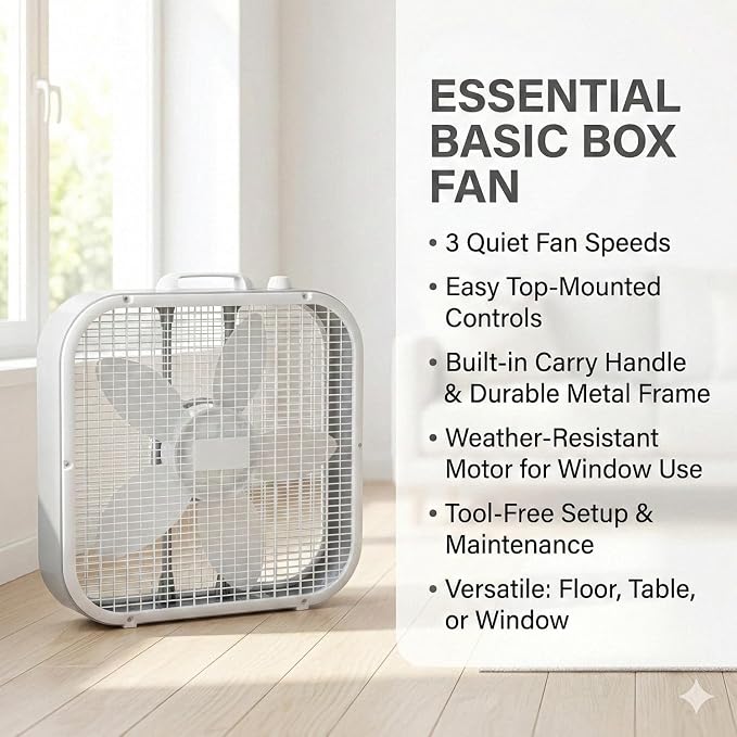 Generic 20-Inch Weather-Resistant Box Fan – 3-Speed High Velocity Air Circulator for Window, alternate product view 6