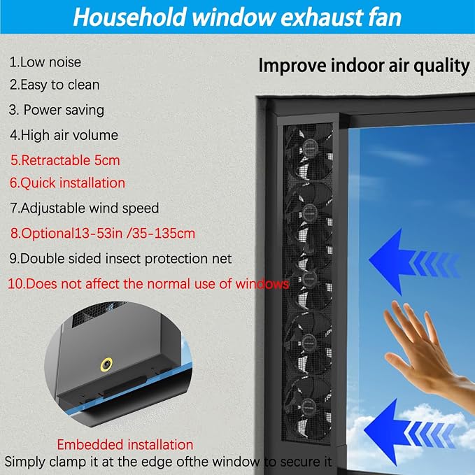 Generic Retractable Window Exhaust Fan for Vertical Sliding Windows, 16dB Ultra Quiet 2800RPM Brushless Motor, alternate