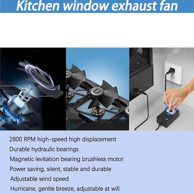 Generic Retractable Window Exhaust Fan for Vertical Sliding Windows, 16dB Ultra Quiet 2800RPM Brushless Motor, alternate