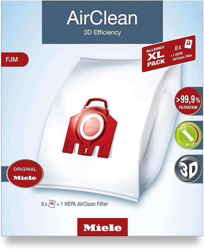 Genuine AirClean 3D Allergy XL-Pack FJM Vacuum Cleaner Bags, 8 x Bags, 1 HEPA SF-HA 50 Filter, product image