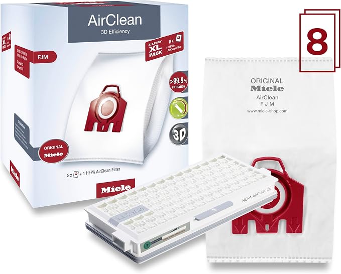 Genuine AirClean 3D Allergy XL-Pack FJM Vacuum Cleaner Bags, 8 x Bags, 1 HEPA SF-HA 50 Filter, alternate product view 2