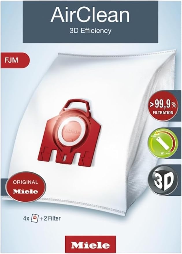 Genuine AirClean 3D FJM Vacuum Cleaner Bags, 4 x Bags, 1 AirClean Exhaust Filter, product image
