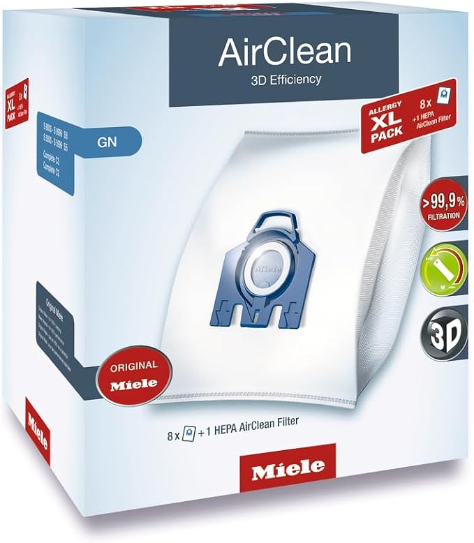 Genuine AirClean Allergy XL Pack GN Vacuum Cleaner Bags, 8 Bags and 1 HEPA (SF-HA 50) Included, for Complete C2 and C3 Vacuum